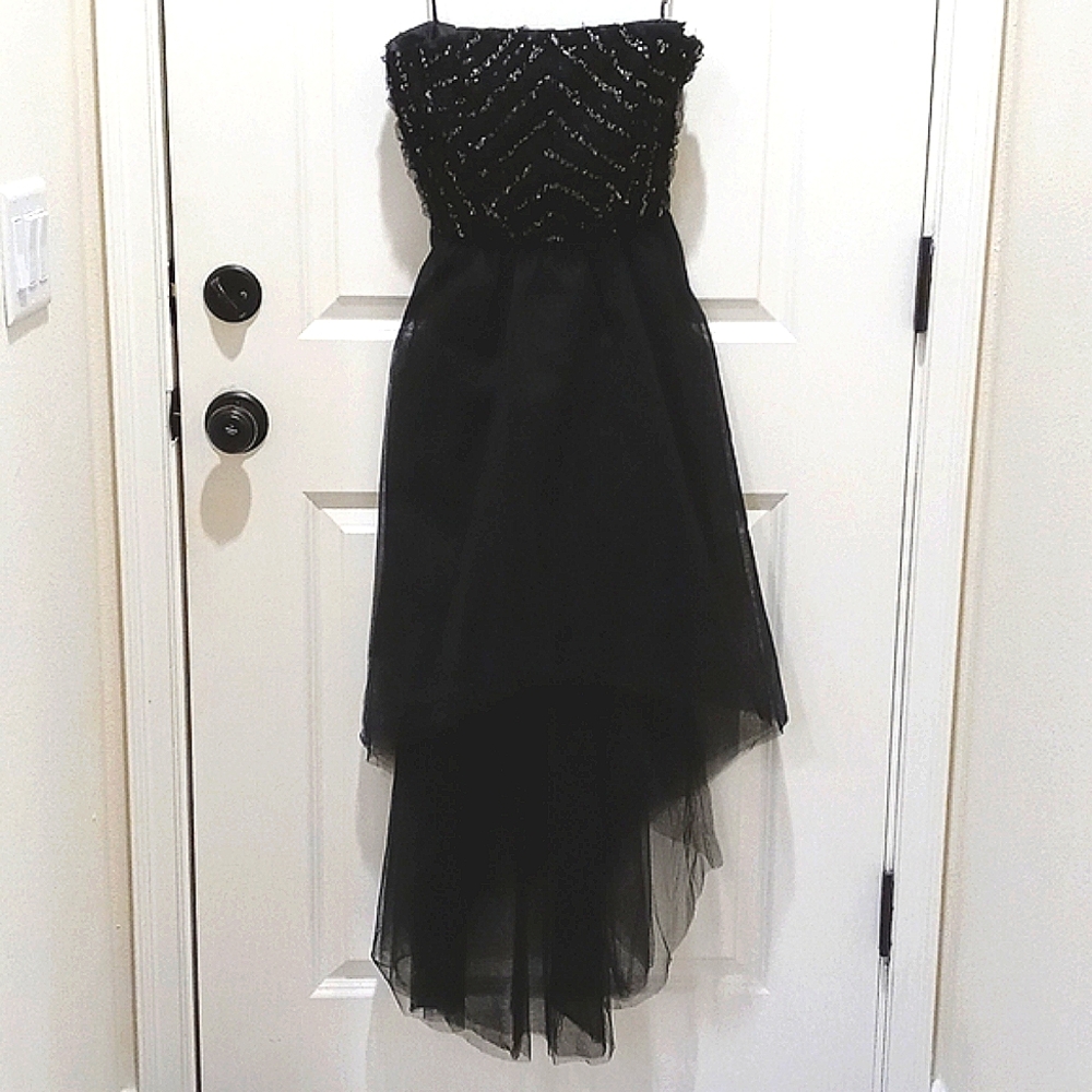 Strapless Beaded Bodice High- Low Dress